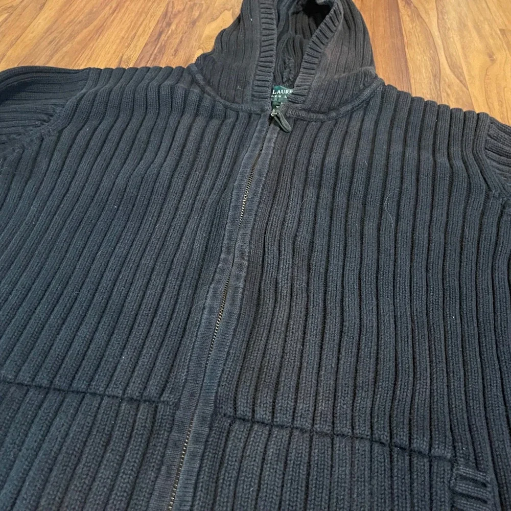 Lauren Ralph Lauren Full Zip Sweater Hoodie Womens 2X Ribbed Cotton Black LRL